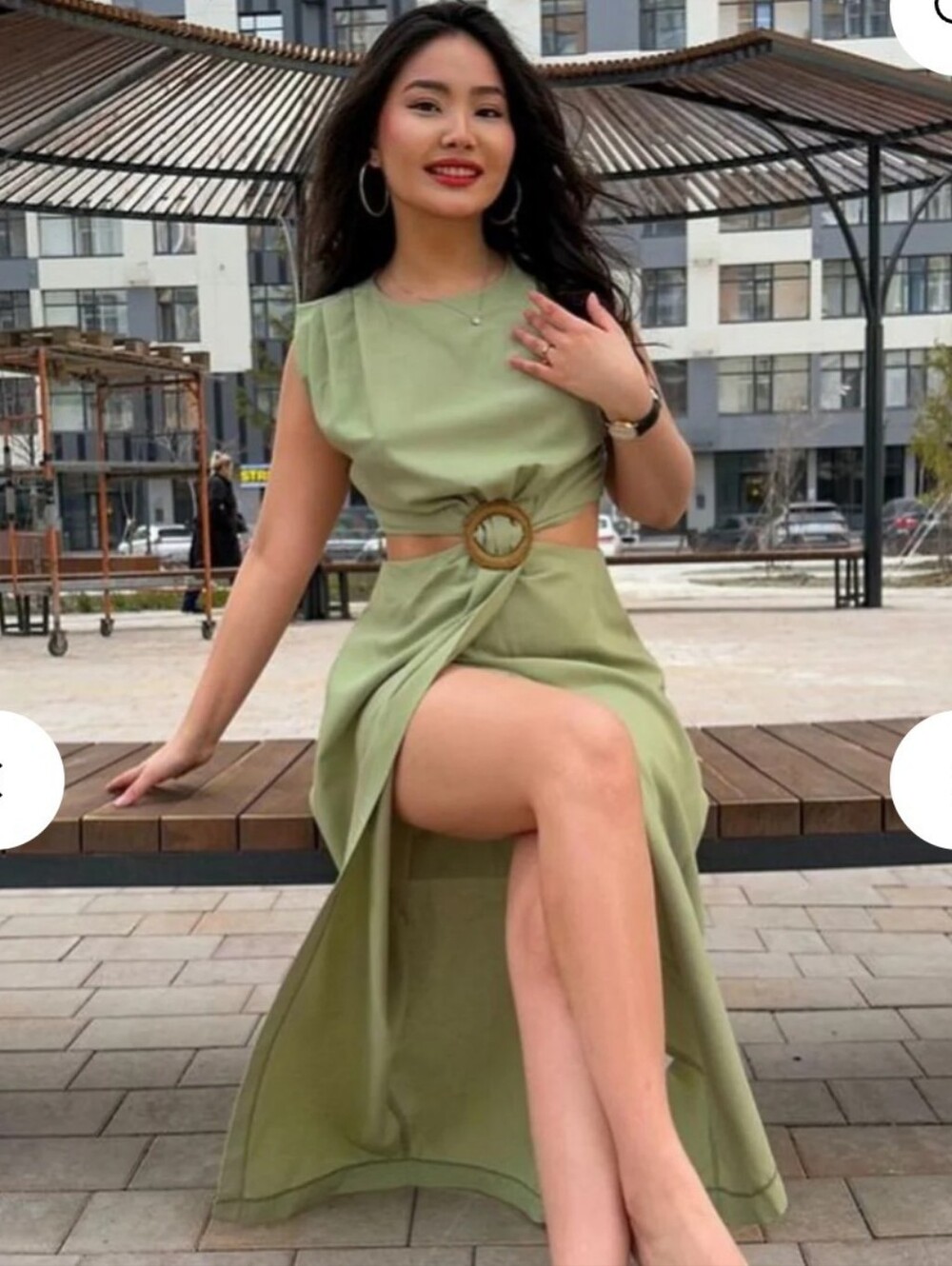 Zara Sage Green Sleeveless  Maxi Dress with Ring Cutout SZ M